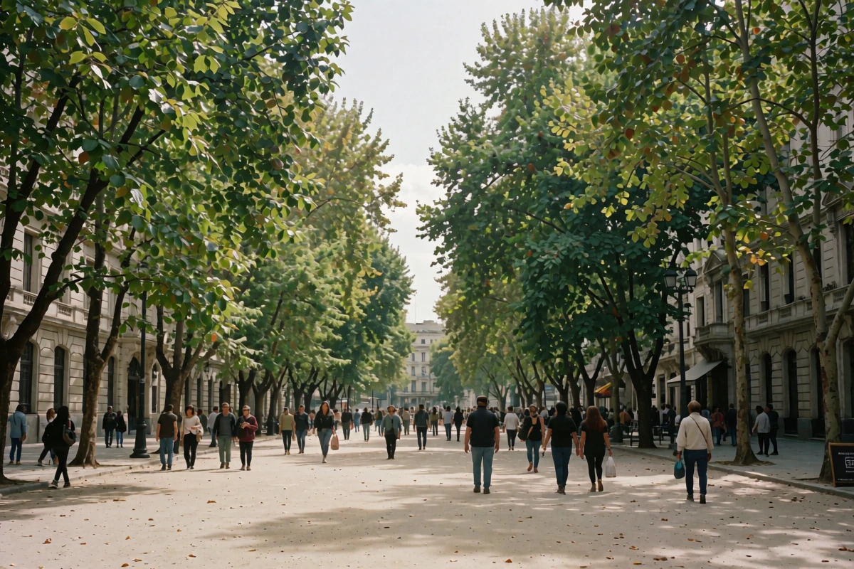 Adults sit together outdoors under trees in Argentina